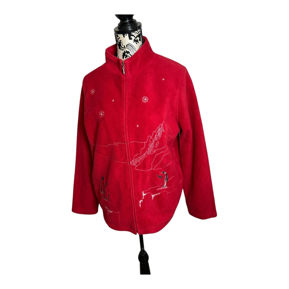 Northern Reflection Vintage Style Red Winter cadigan Penguin Embroidered, L